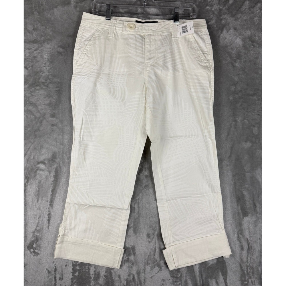 Calvin Klein Jeans Womens Cropped Pants White Palm Leaf Print Size 8‎